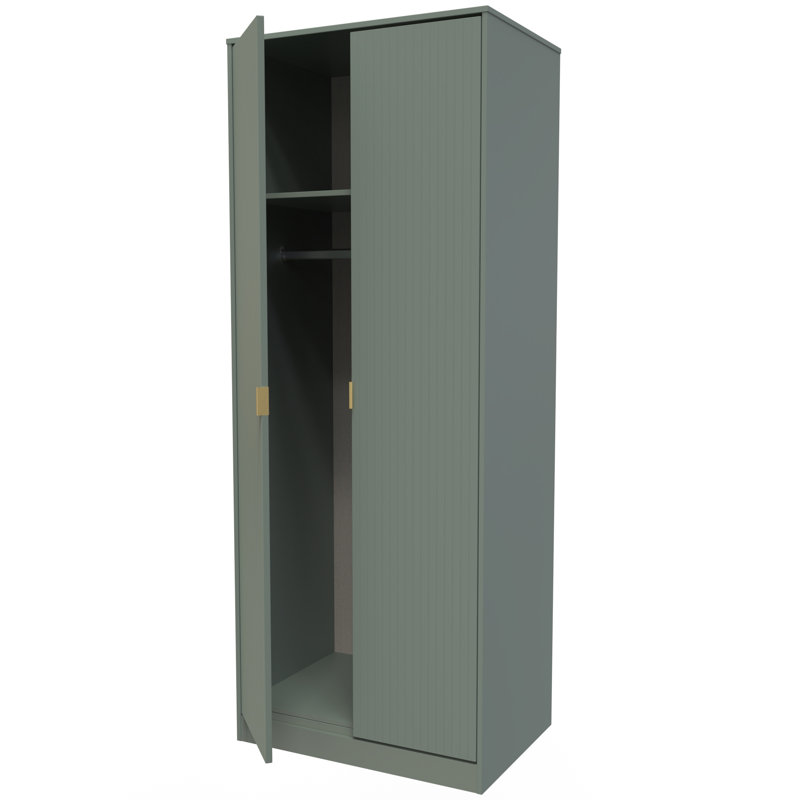 Fully Assembled 2 Door Wardrobe, 182.5cm H x 111cm W x 53cm D, Reed Green