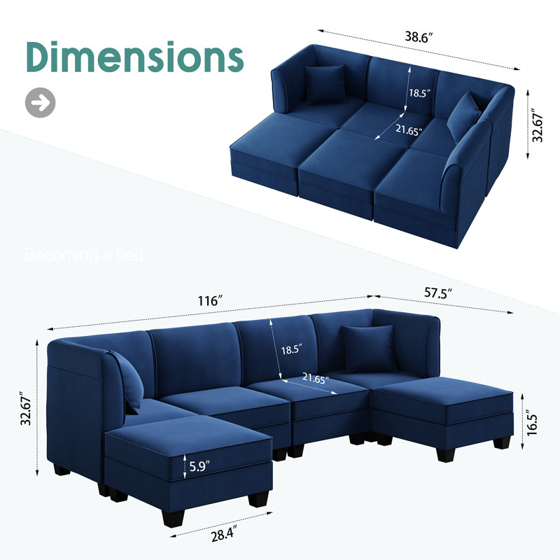 Canapé modulaire 6 pièces Audrye, Dark Blue