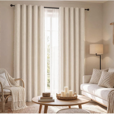 Rideaux occultants vintage en lin mélangé, 132 cm de large x 213 cm de long, pour chambre et salon (2 panneaux), beige