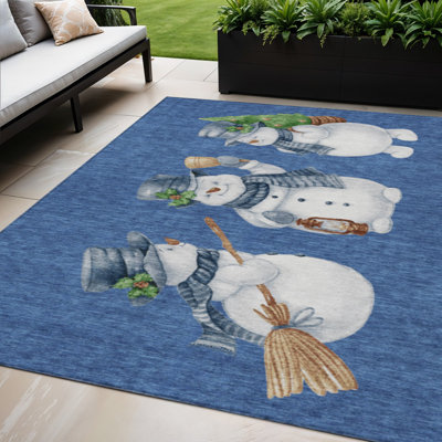 Tapis intérieur lavable bonhomme de neige bleu marine et ivoire 5 pi x 8 pi bleu denim