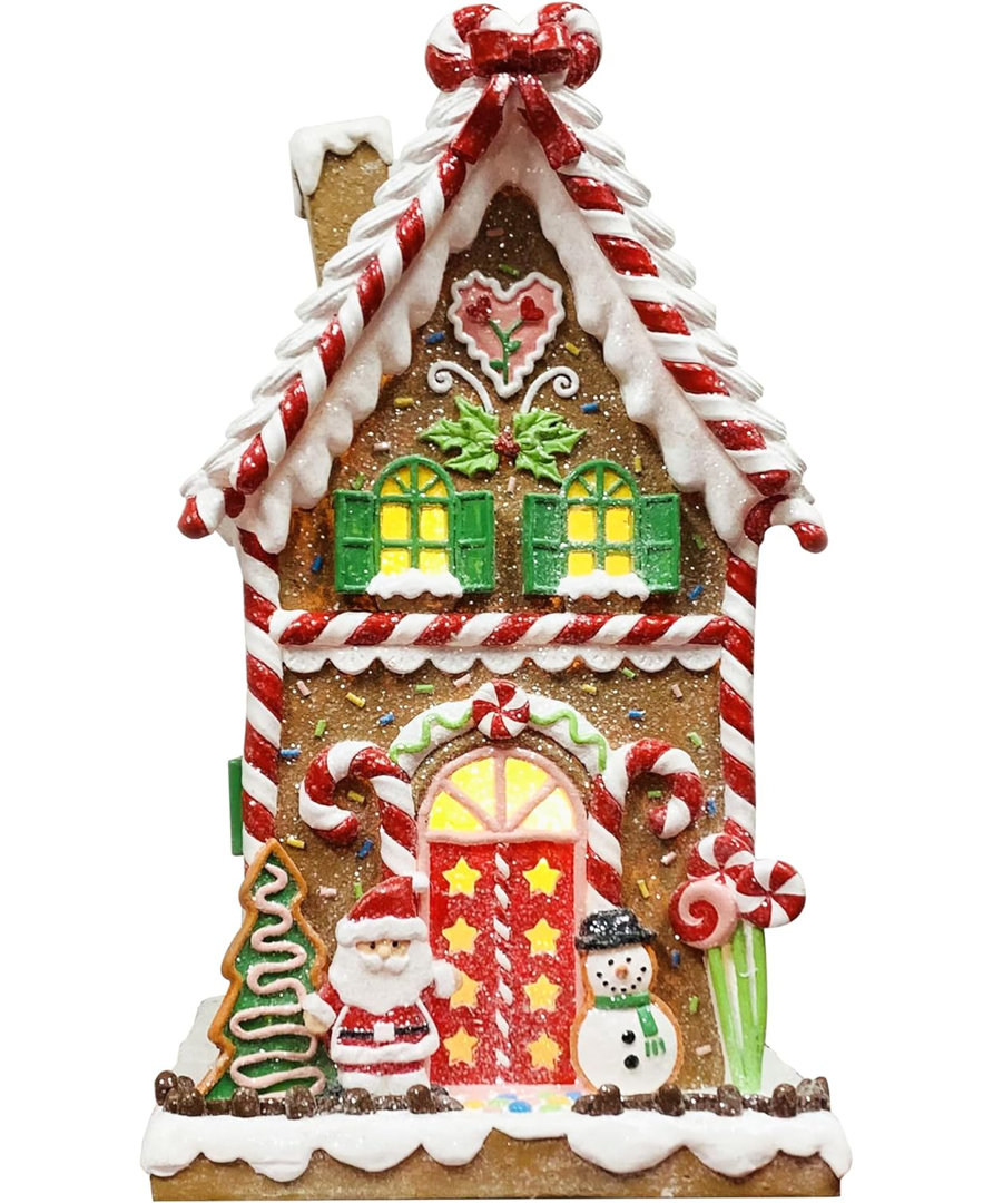 16.54”H Gingerbread Village House - LED Lights, 8 Carols Music, Battery - Hand-Painted Resin Moments in Time
