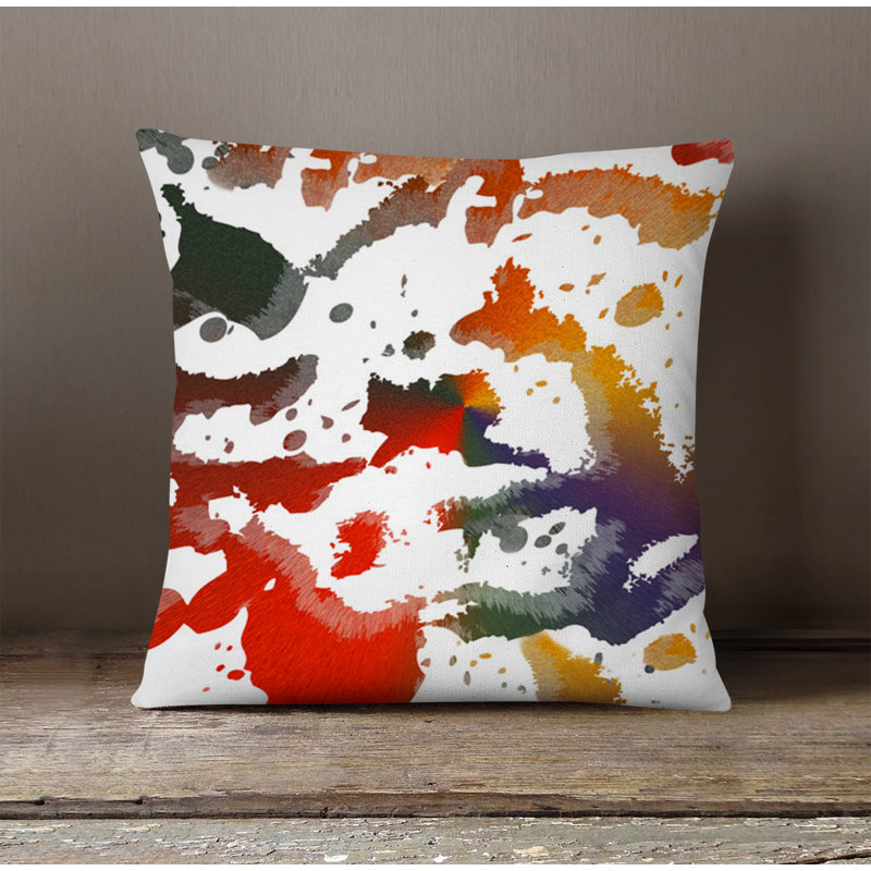 Throw Pillow With Insert, White/Red/Orange Abstract 2, 18"H x 18"W