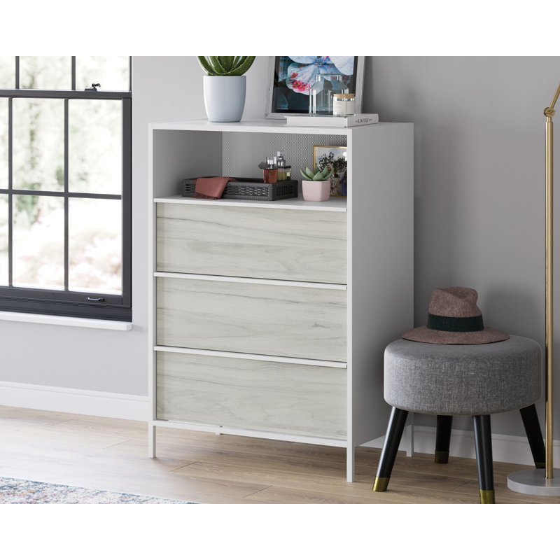 Commode 3 tiroirs Arvilla, Blanc / gris