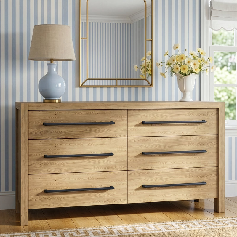 wide dresser SUCSSRICH 62 Inch Solid Wood 9 Drawer Dresser, Mid Century Modern for Bedroom, 3 Column Wooden Chest of Drawers, Natural Finish Rigorously tested to meet or exceed all required and voluntary safety standards Zoey Wide Dresser, 6 Wide
