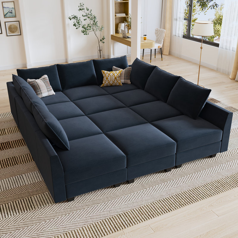 Canapé modulaire rembourré en velours Kandle, Velours bleu