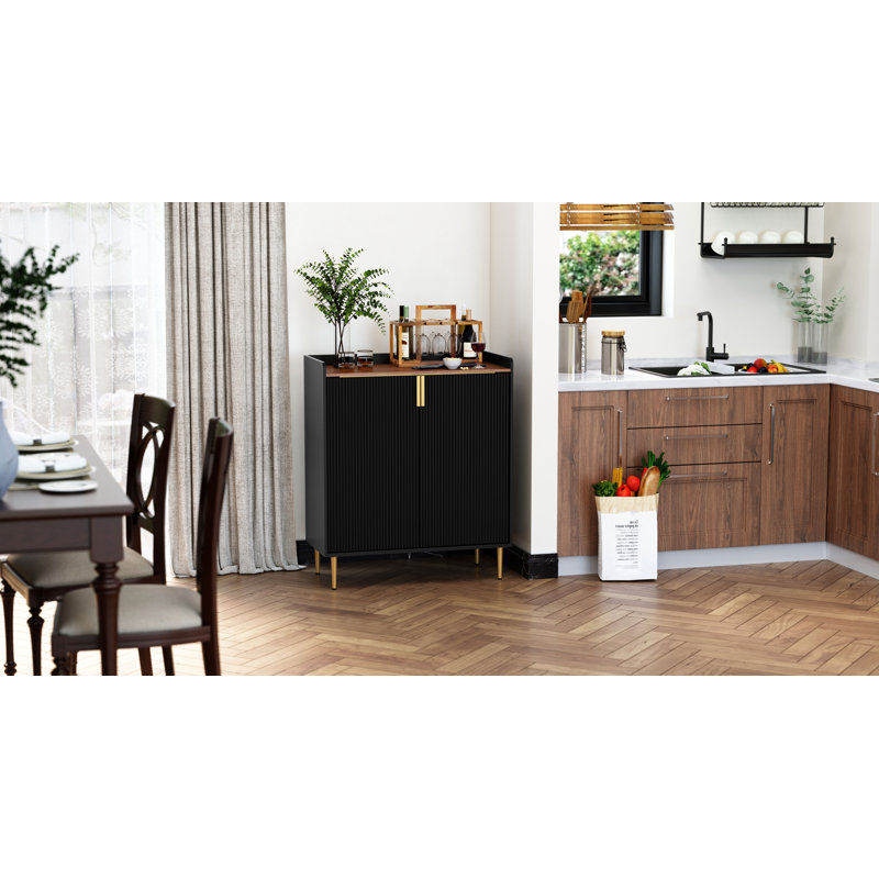 Teaire 31.6'' Modern Coffee Bar Cabinet with Wine Racks and Storage Drawer, Black