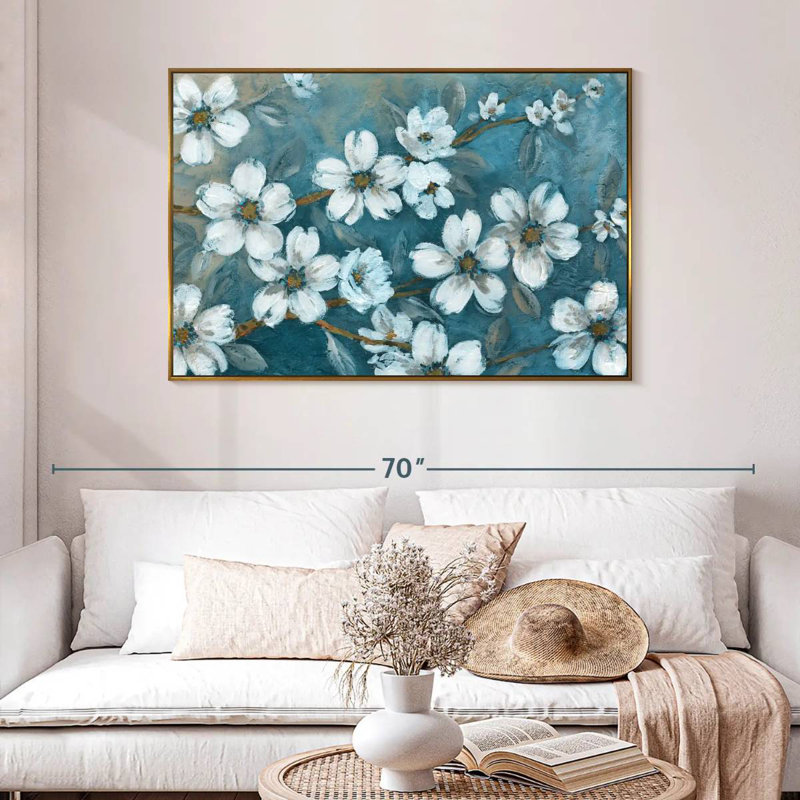 Fleurs du soir, 46 po x 31 po, Cadre flottant doré