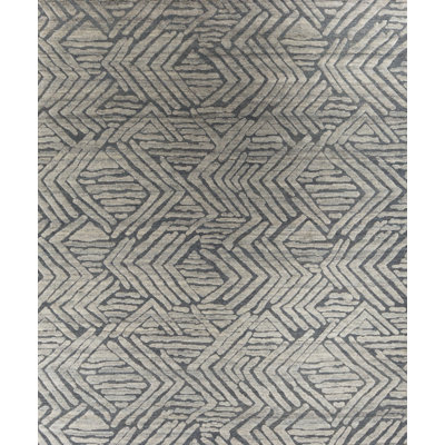 Geometric Hand-Knotted Wool Gray Area Rug