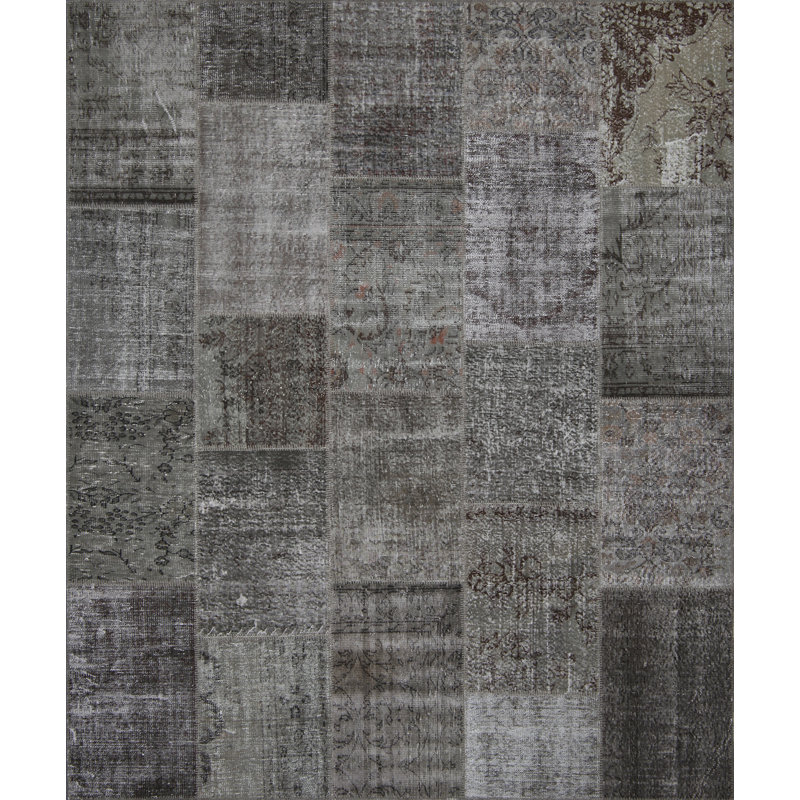 Tapis gris en laine / coton noué à la main Jonnah, Rectangle 8 pi 2 po x 9 pi 10 po