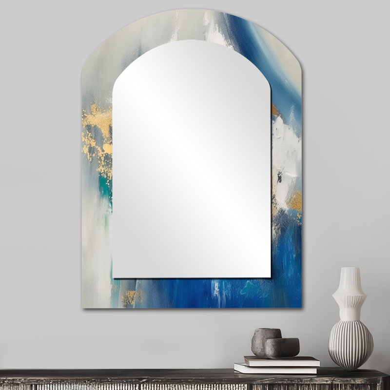 Ethereal Knowing Royal Blue And Gold - Abstract Painting Asymmetrical Large Wall Mirror, Modern Arch Unique Mirror, Printed Metal Art