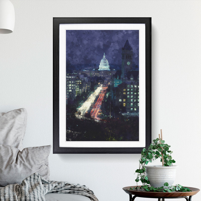 Pennsylvania Avenue in Washington - Picture Frame Graphic Art, 48cm H x 36cm W x 2cm D, Black Framed
