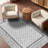Black/White Oriental Floral Machine Washable Area Rug with Non-Slip Backing-1282061548