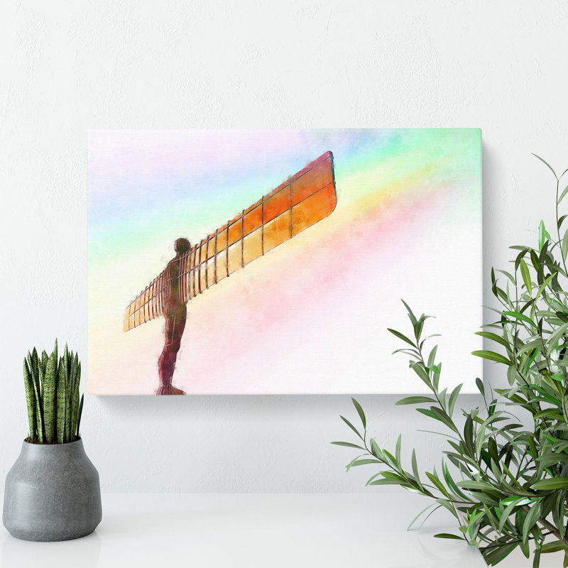 Rainbow On The Angel Of The North Painting - Wrapped Canvas, 50cm H x 76cm W x 3cm D
