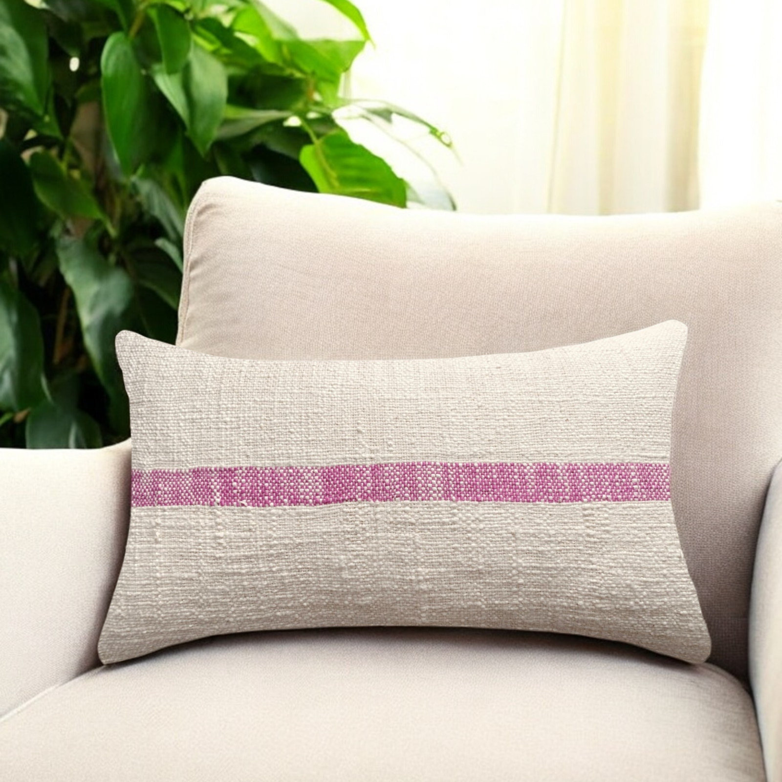 PILLOWPIA 20" x 12" Cotton Pillow Cover, Beige/Purple