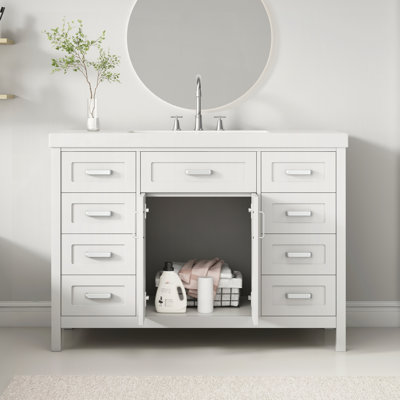 Meuble-lavabo 48 po avec lavabo, 2 portes et 8 tiroirs, système de fermeture en douceur, conception classique