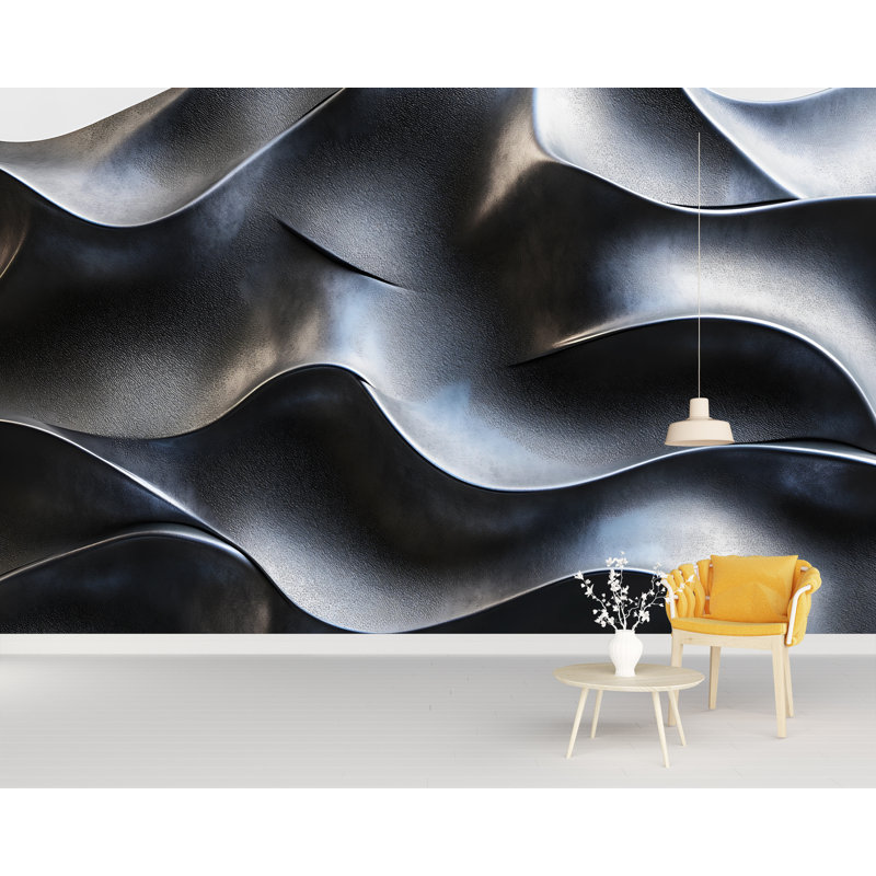 Papier peint noir liquide Wave, L 144 po x l 100 po, Non tissé