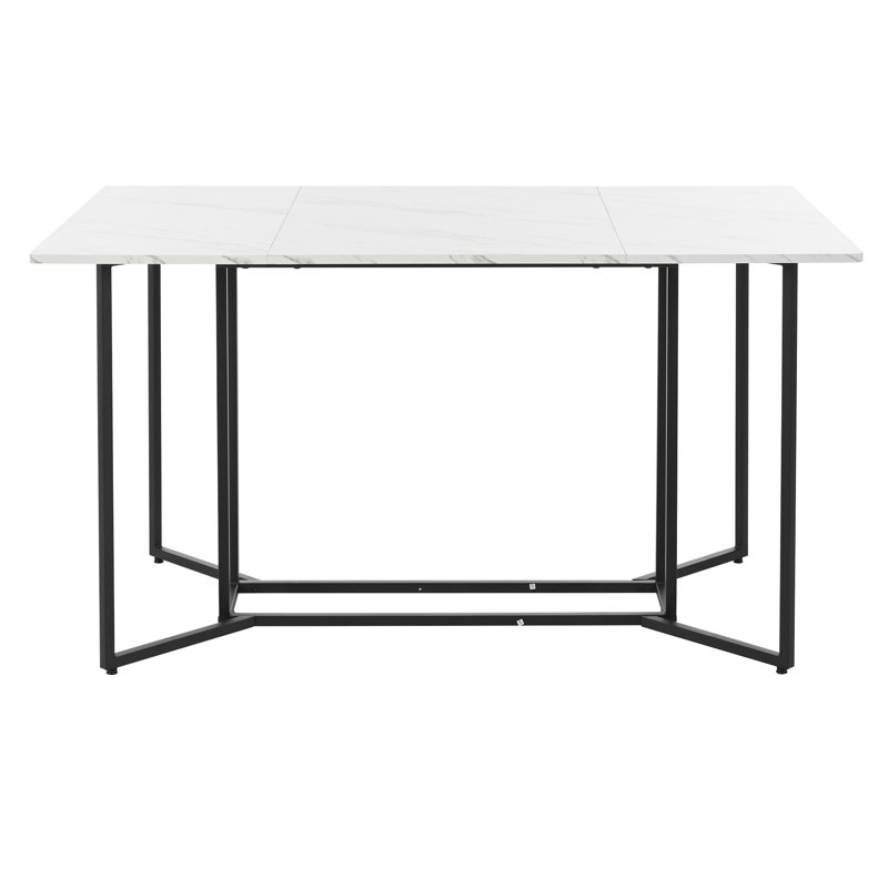 Beya Faux Marble Top Metal Base Dining Table, Black