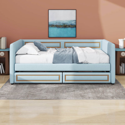 Monte Upholstered Wooden Sofa Bed Frame With Two Storage Drawers