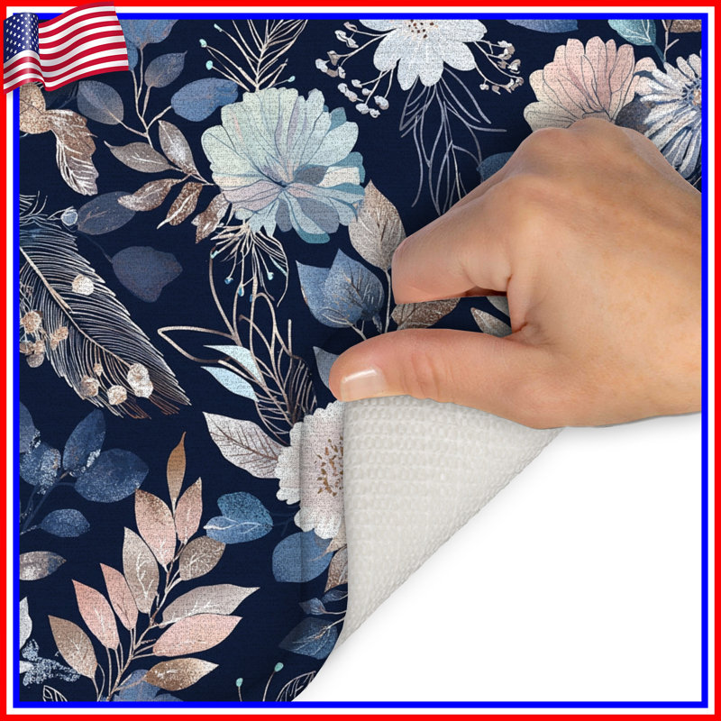 Tapis de bain floral, Single - 21" L x 34" W, Motif floral bleu