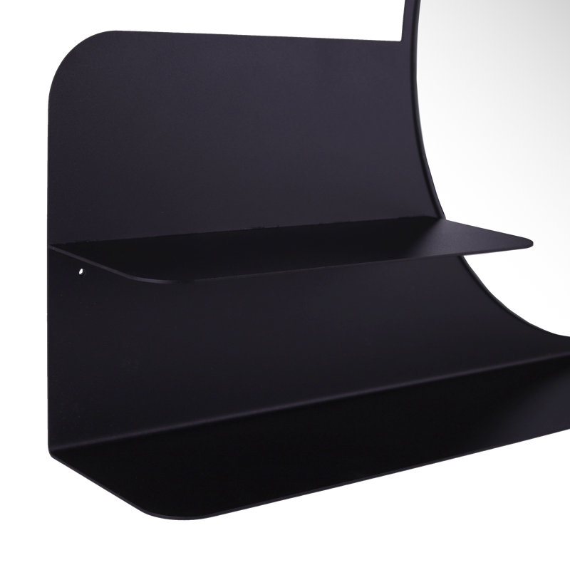 Metal Flat Wall Mirror with Shelves, Black