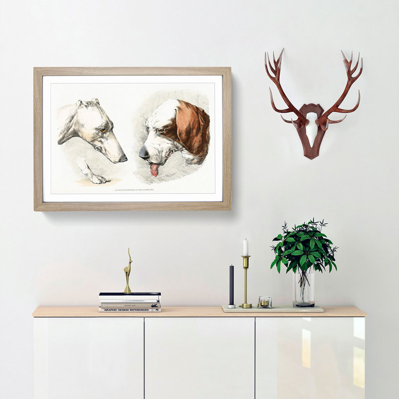 Two Dogs by Henry Alken - Framed Print, Oak Framed, 48cm H x 65cm W x 2cm D