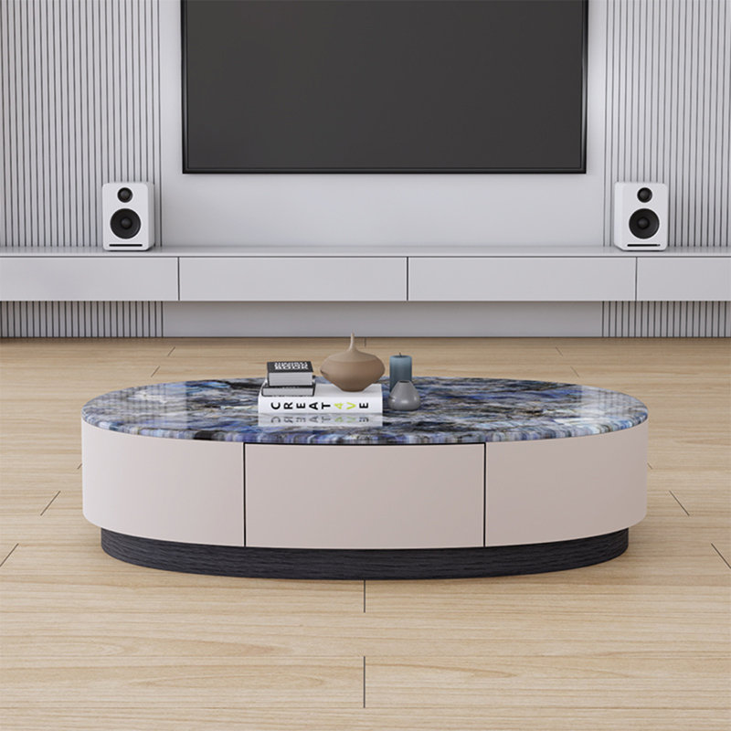Simple oval supercrystalline stone coffee table