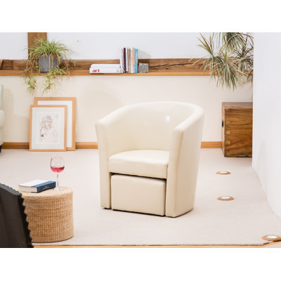 Hicks Faux Leather Barrel Chair With Footstool