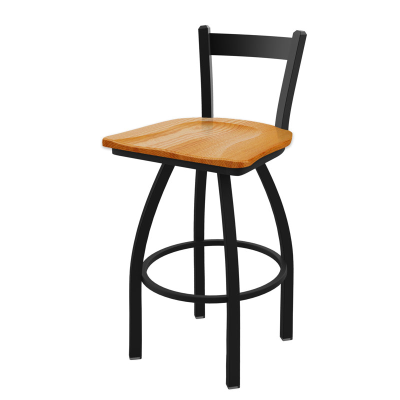 Tabouret de comptoir pivotant 821 Catalina, Noir froissé, Bois - chêne moyen, Tabouret de bar (siège d'une hauteur de 30 po)
