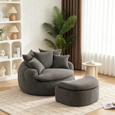 Fauteuil d'appoint surdimensionné rond 53,15 po avec repose-pieds et repose-pieds sans os