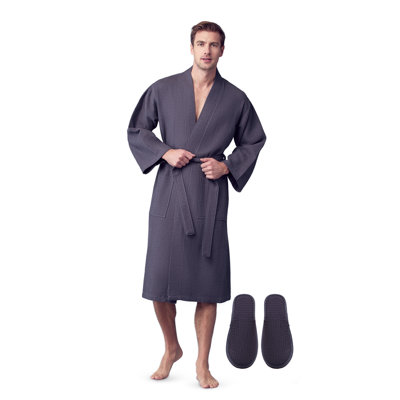 Cotton Blend Fleece Ankle Bathrobe with Pockets