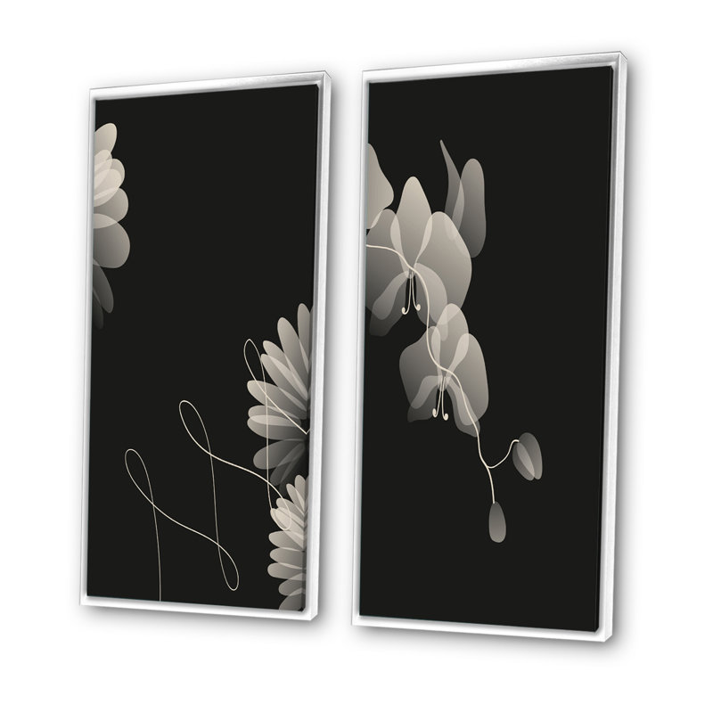 «Black Tropical Minimalis Pastel I», ensemble de 2 peintures, H 20 po x l 24 po x P 1 po, Toile avec cadre blanc
