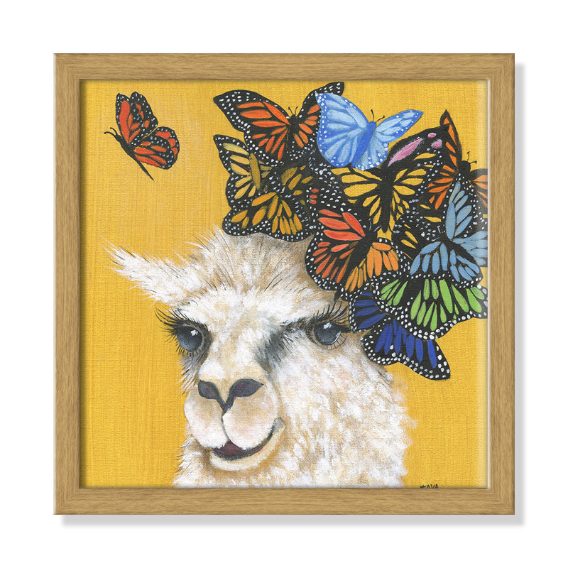 Art sur toile llama, H 13 po x l 13 po x P 1,18 po, Cadre en chêne