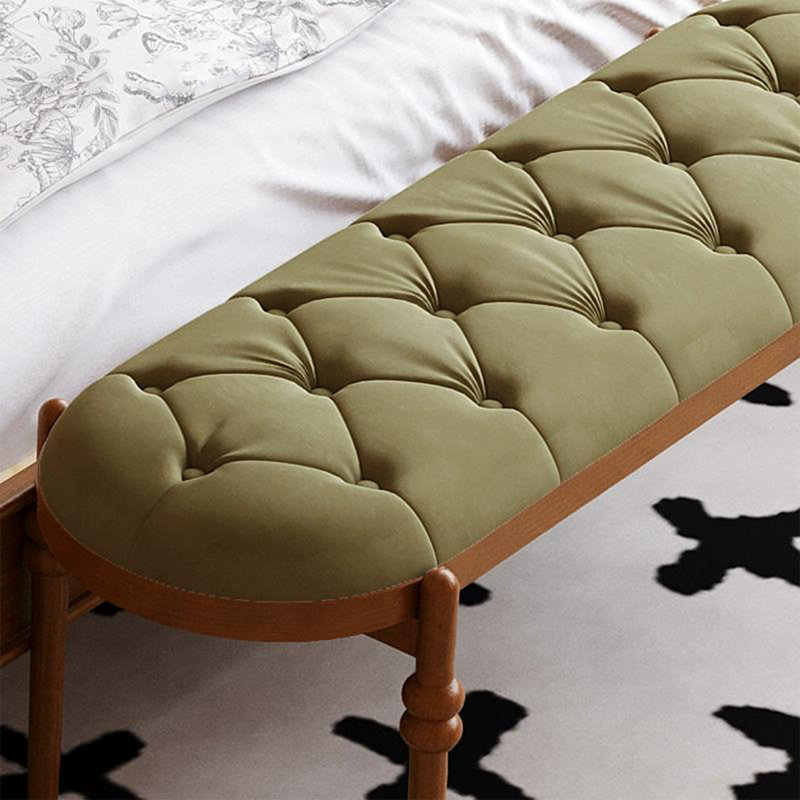 Long banc vert en tissu et tissu d'ameublement vert rétro