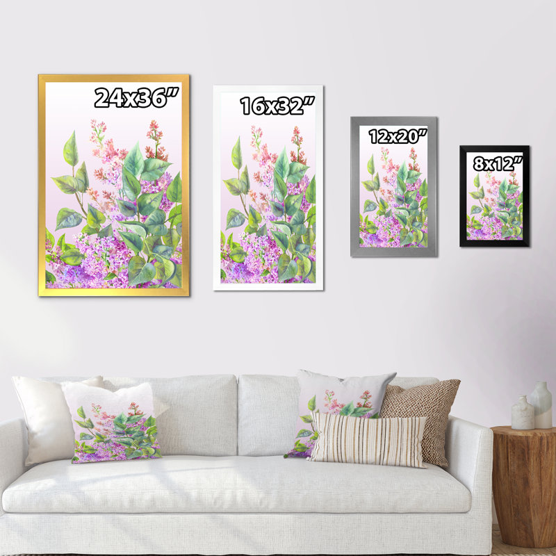 Mauve, fleurs de lilas - reproduction d'art sur toile traditionnelle, H 20 po x l 12 po x P 1 po, Encadrement argenté