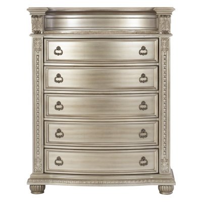 Meuble de rangement de luxe à finition argentée 1 pièce avec 5 tiroirs en marbre véritable de style européen