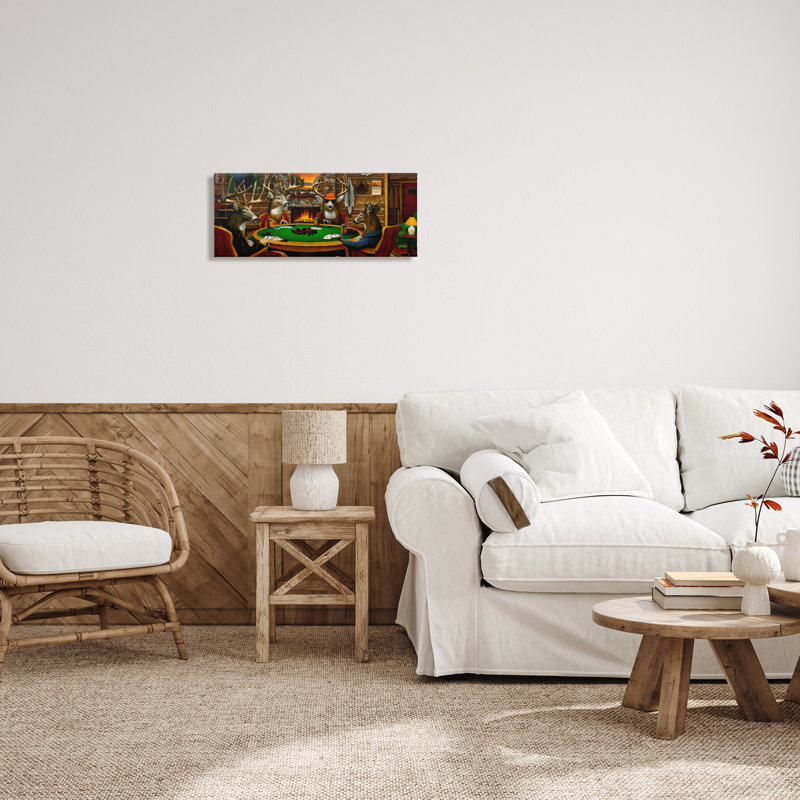 Art mural sur toile surdimensionné, "Deer animaux jouant au poker" par Leo Stans am-971, H 10 po x l 24 po x P 1,5 po