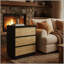 Table de chevet noire et brune de 23,6 po avec 3 tiroirs et une conception à pousser