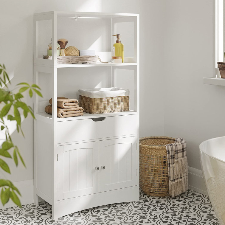 Wildon Home® Beale White Floor Bathroom Cabinet, Wood Corner Cabinet with 3  Drawers for Bathroom, Kitchen Living Room