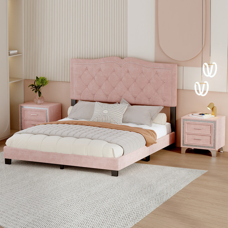 Lit plateforme tapissier Jitreo, Grand, Gris