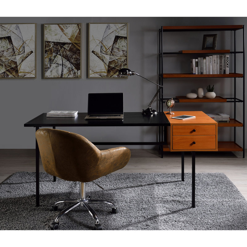 Bibliothèque spacieuse à 6 tablettes en chêne miel et noir pour bibliothèque de pièce d'étude - Home Decor Essential