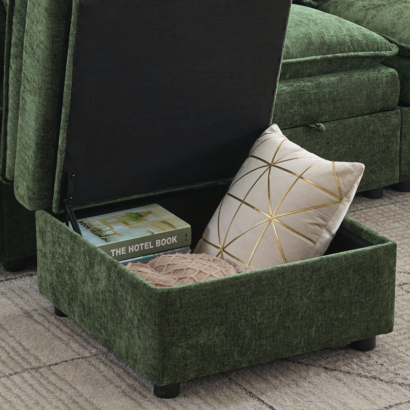 Repose-pieds carré avec rangement 27,2 po, Vert
