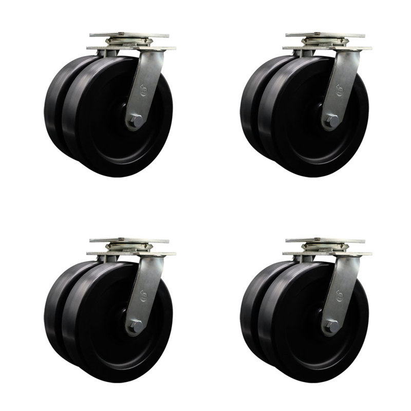 Ensemble de roulettes pivotantes doubles en polyoléfine de 8 pouces avec roulettes à roulement à billes