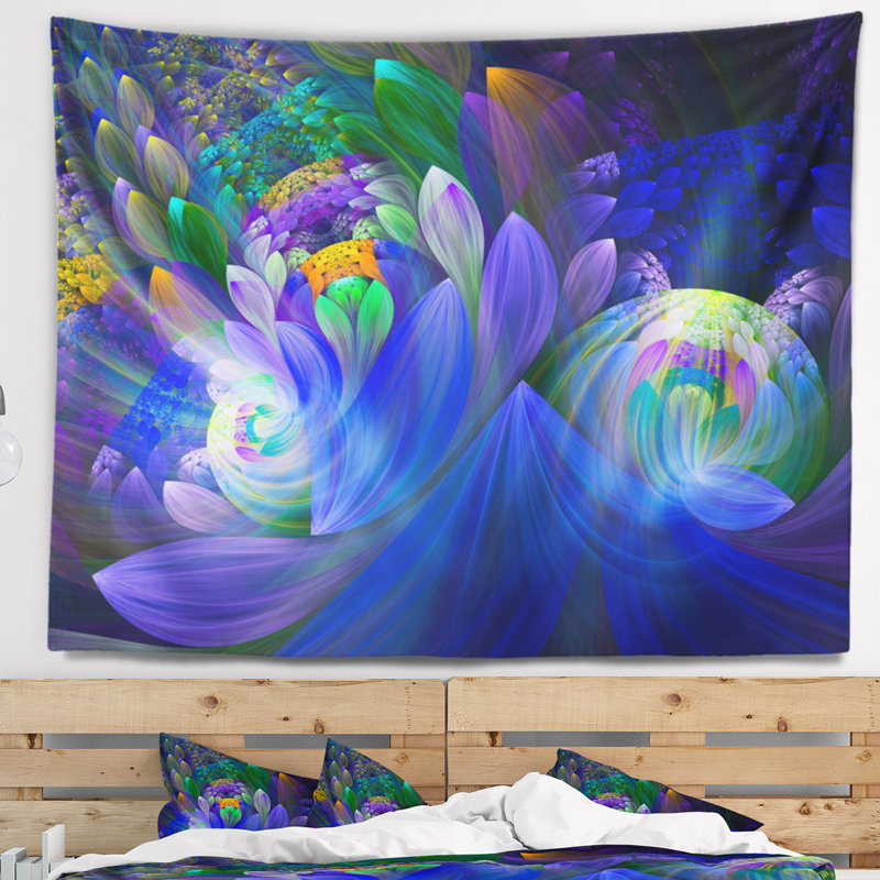 Tapisserie florale florale bleue, H 50 po x l 60 po