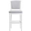 Tabouret de bar blanc avec hauteur de 31 pouces, siège et dossier rembourrés gris, design texturé et orné pour la cuisine de bar à pieds tournés