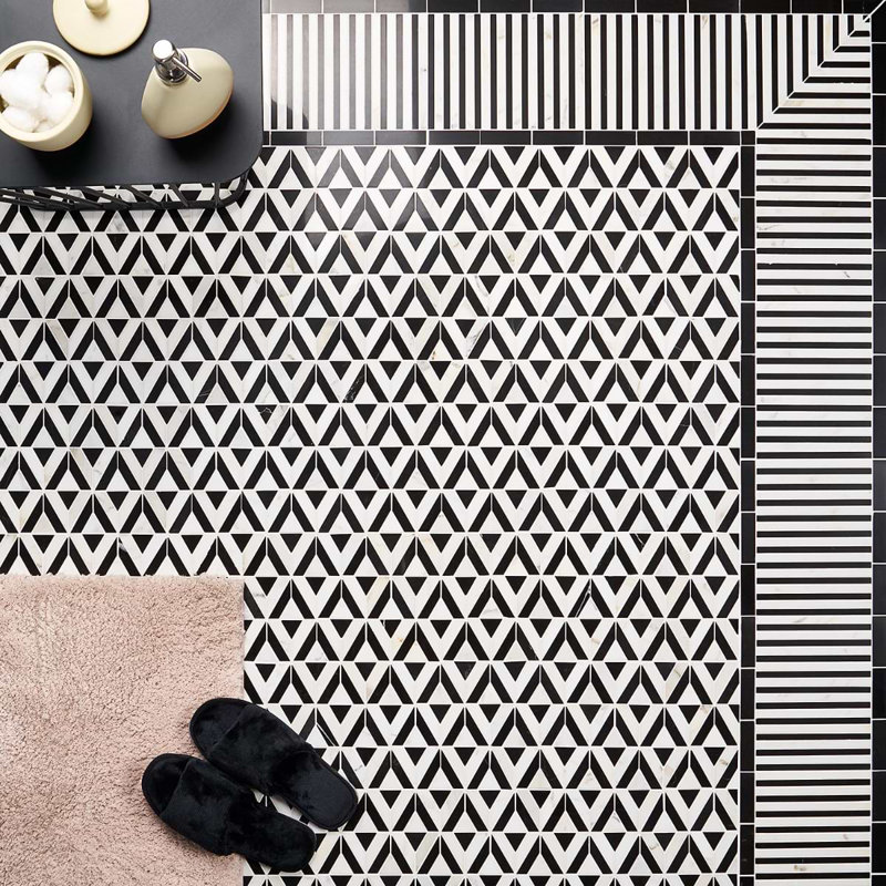 Monroe Corner Calacatta And Black Jade 8X8 Marble Mosaic Tile