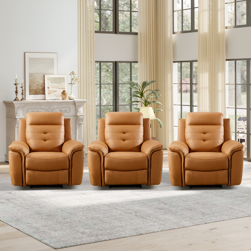 Fauteuil inclinable électrique en cuir Vegan de 39,4 po de large avec USB Alverez (ensemble de 3), Similicuir orange
