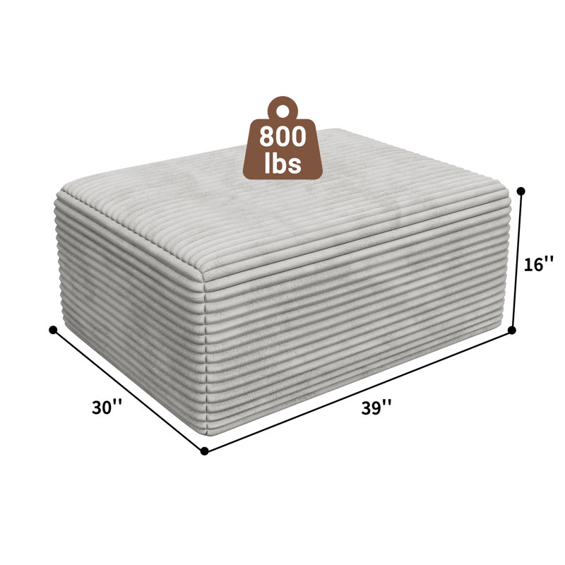39"  Compression Boneless Corduroy Ottoman, No Assembly Required, Gray White