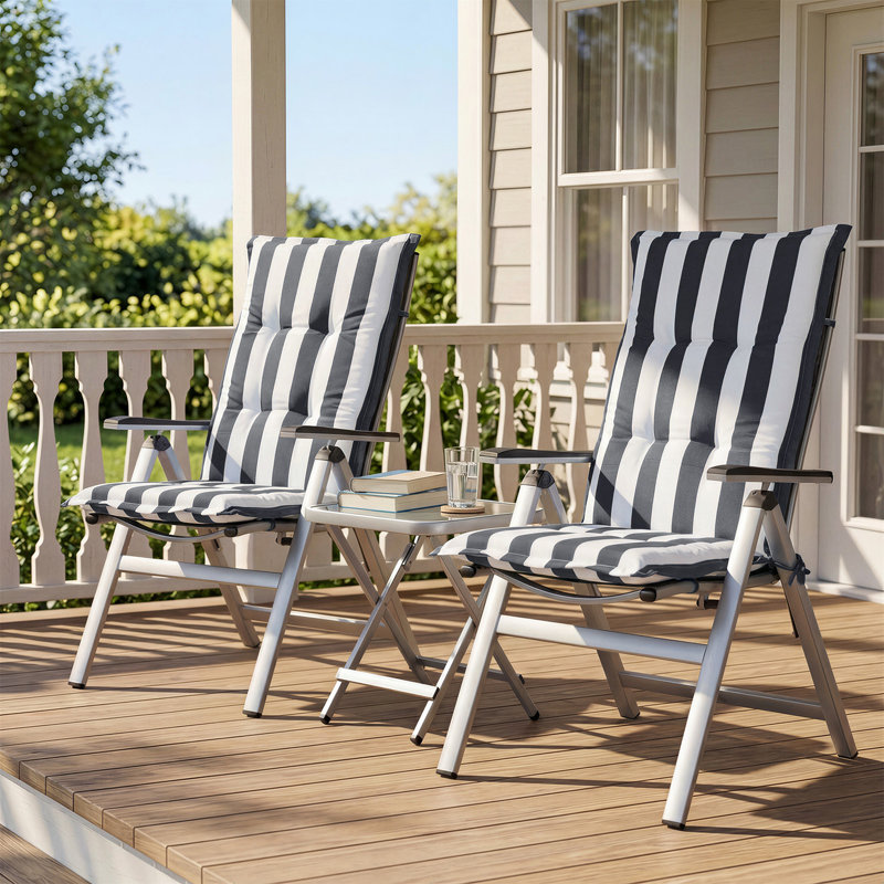  High Back Tufted Patio Chair Cushions Set of 2, Gray , 20.5" W x 18.5" D