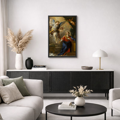 Annunciation with Angel and Madonna Artwork, Baroque Sacred Scene Pictures, Framed Canvas Giclee Print Wall Art