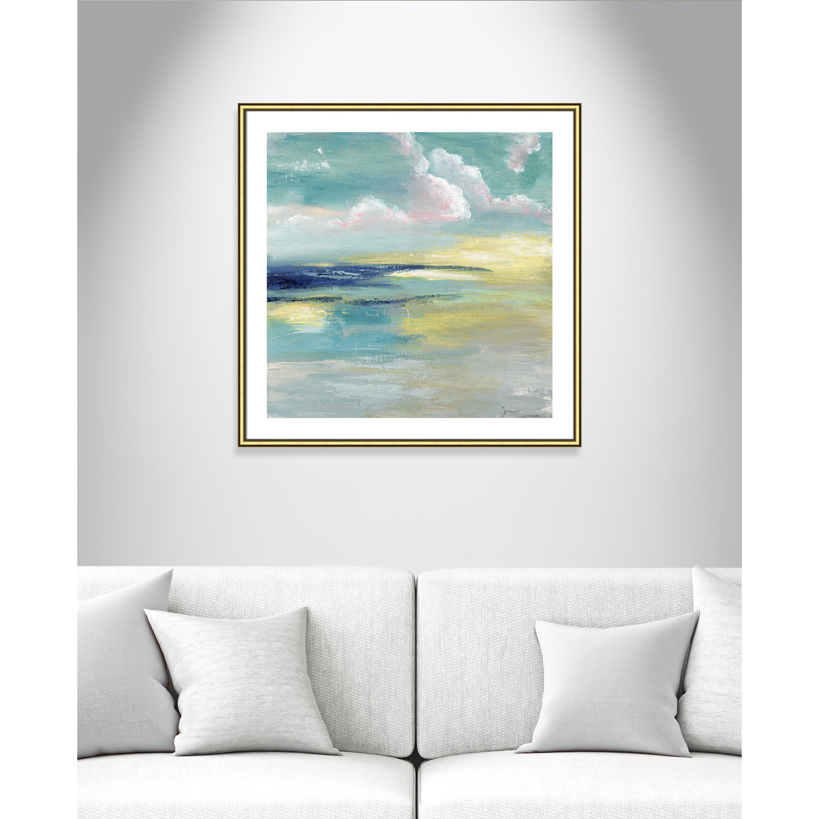Bertie "Ocean View" Painting by Tava Studios, 33.25" H x 33.25" W x 0.88" D, Gold Framed Paper